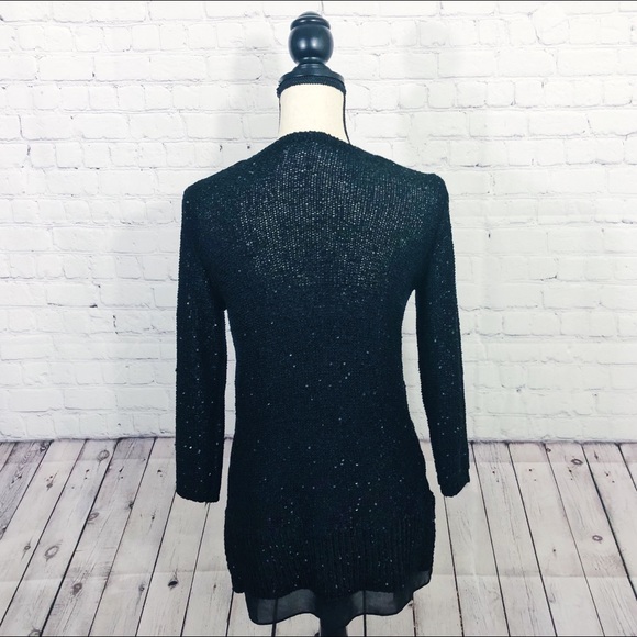 LOFT Black Sequence Sweater Size SP - Picture 3 of 4